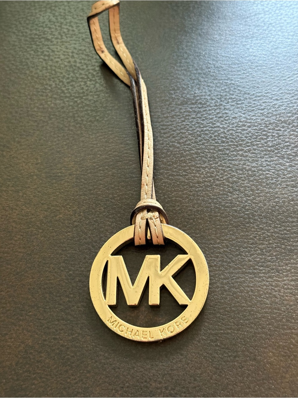 Michael Kors Gold MK Pendant Charm with Leather Strap